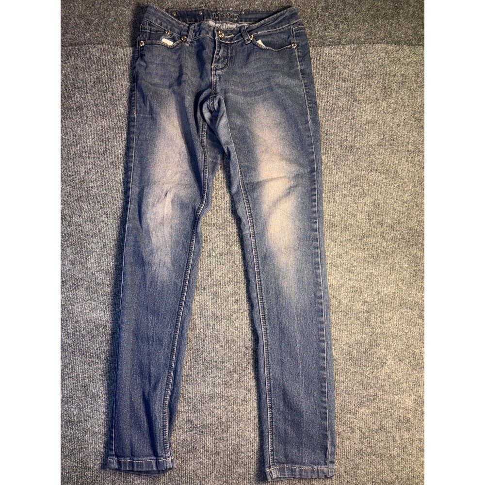 UWD Skinny Jeans Women Size 3 Blue Denim Metallic Embroidered Beaded Back Pocket - Picture 1 of 11